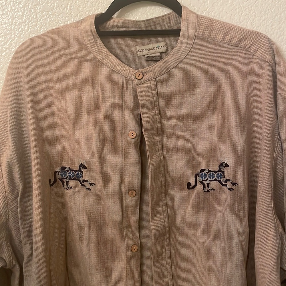 ALEJANDRO JULIAN Large Vintage Men’s Handmade Beige Shirt